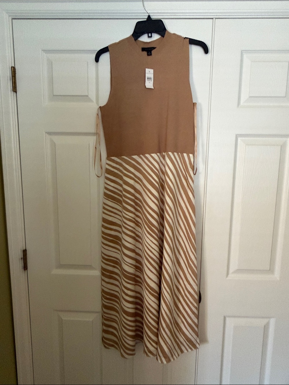 Ann Taylor Tan & Cream Striped Sleeveless Maxi Dress